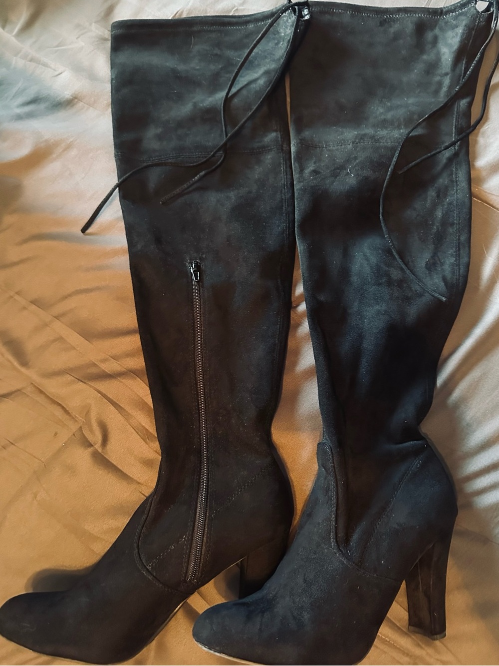 Christian Siriano Black Over-the-Knee Tie Suede High Heel Boots Sz 9.5